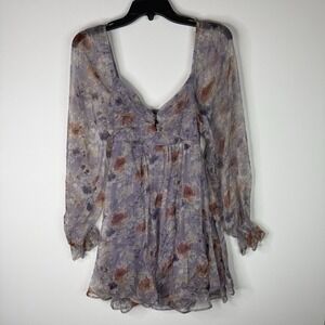 Allison And Kelly Lavender Floral Top Mini Dress Sheer Large NWT